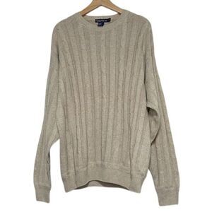 Nautica‎ Cable Knit Sweater Classic Fit Cotton Linen Beige Oversized M Preppy